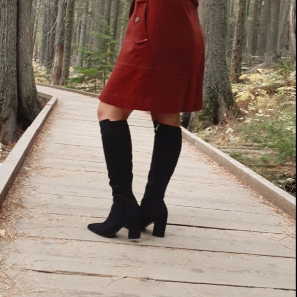 Marc Fisher Retie Faux Suede Heeled Knee High Boots Black